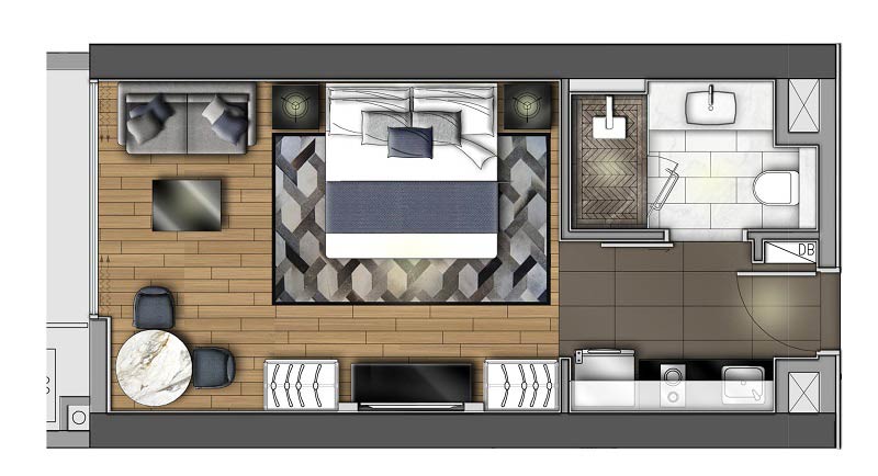 layout thiết kế căn hộ studio